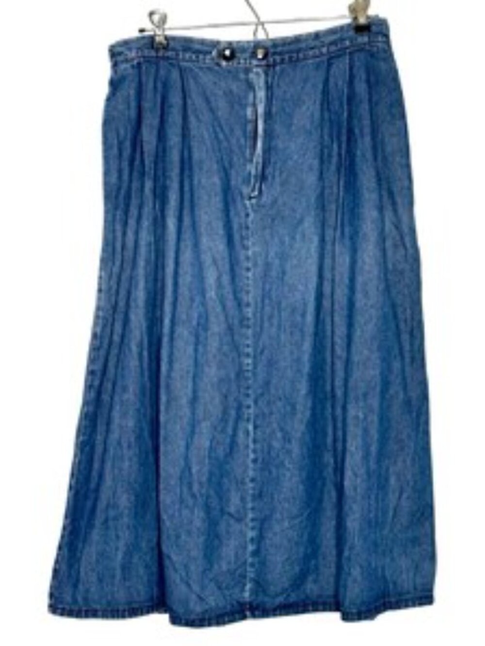 Vintage Lord Isaac's Sport Pleated Denim Midi Skirt Size 16 High Waist Blue Jean - Picture 2 of 8